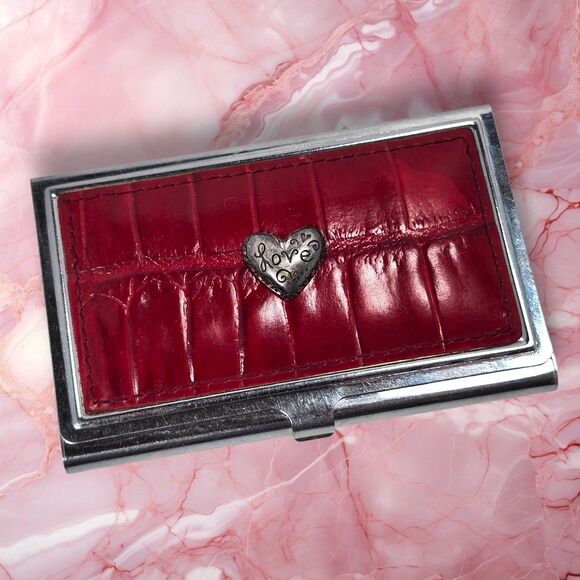 Vintage Brighton Red Alligator Embossed Leather Silver Stainless Steel Business - Picture 1 of 7